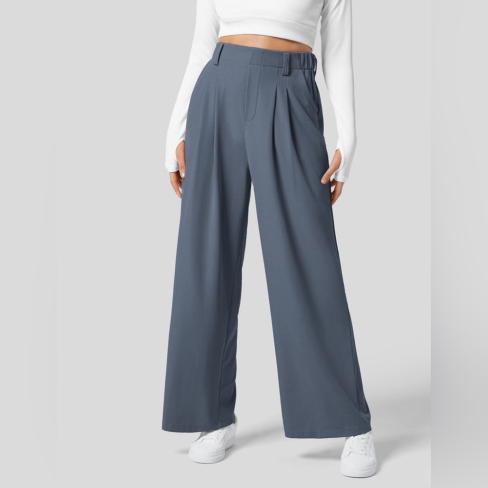 NWT | High Waisted Plicated Side Pocket Wide Leg Waffle Work Pants | Size XS
